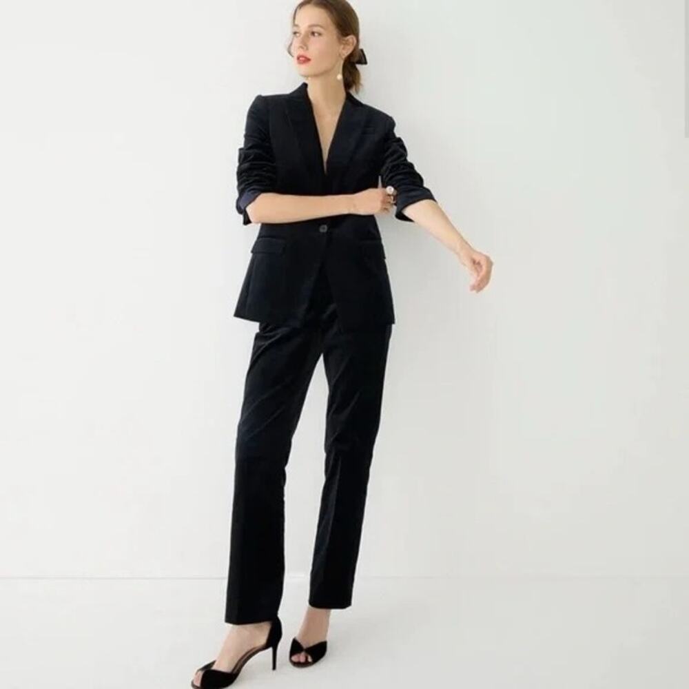 J.Crew Peyton Velvet Ankle Mid Rise Pullon Trouser Dress Pants Pockets 4 Black